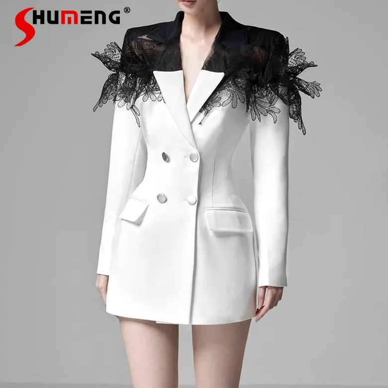 

2024 Spring New High-end Party White Blazer Women Elegant Office Three-Dimensional Slim Waist Buttoned Suit Coat Roupas Feminina