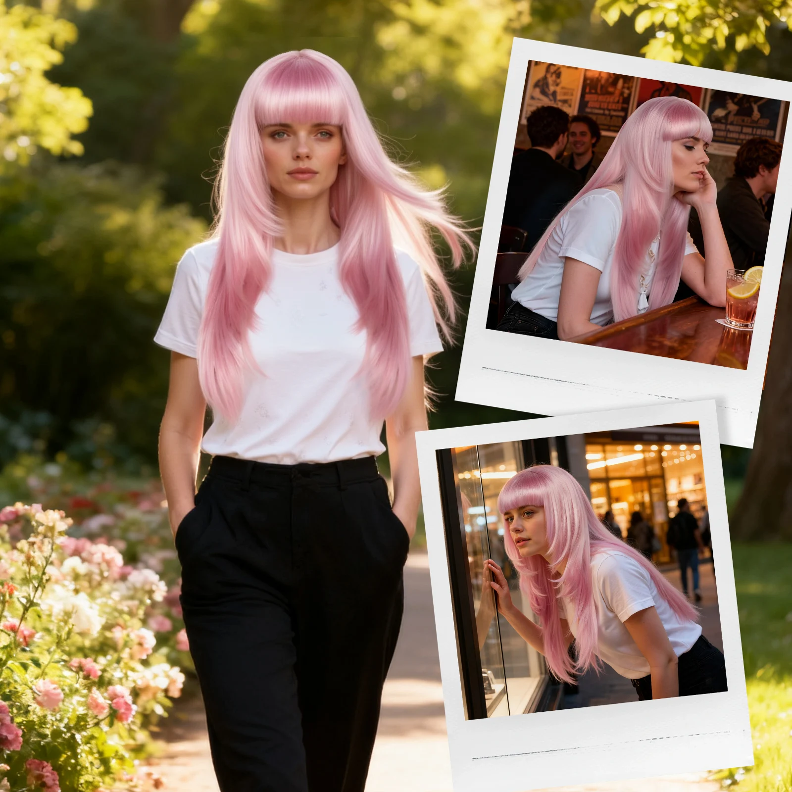 

Синтетический парик для женщин, красно-коричневый, розовый, средней длины, многослойный парик-каре с челкой для косплея, костюмированных вечеринок, Хэллоуина, повседневной носки