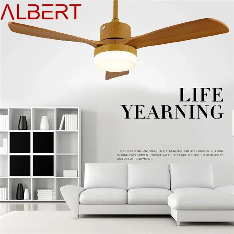 ALBERT Wood Ceiling Fan Lights Modern Simple LED Lamp with Remote Control for Home Living Dining Room