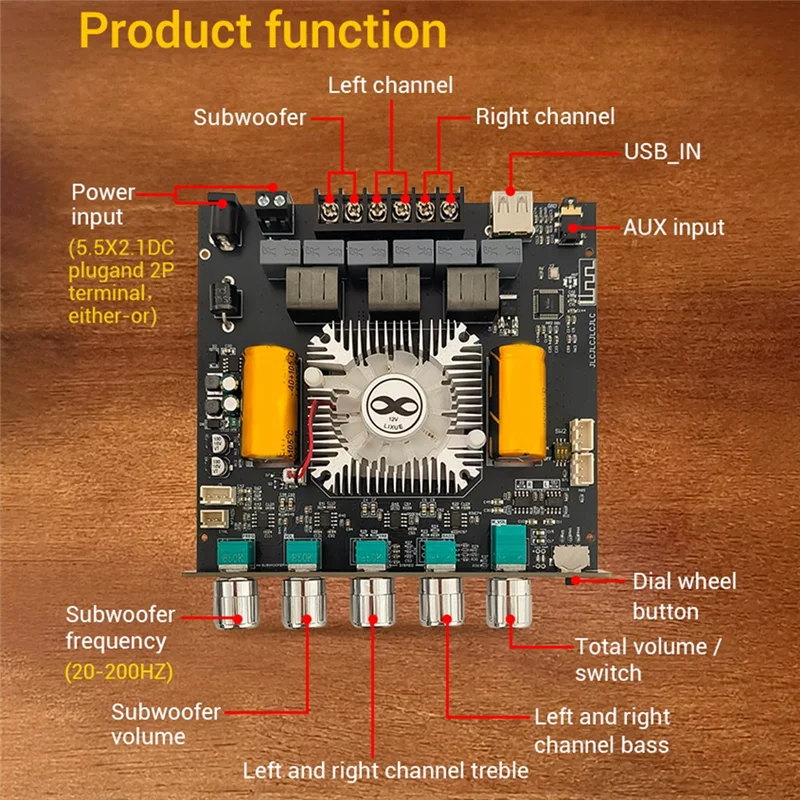 BTLIFE-ZK-AS1 2G 2.1 Channel TPA3255 Bluetooth Digital Power Amplifier Board Module High And Low Tone Subwoofer 220WX2+350W