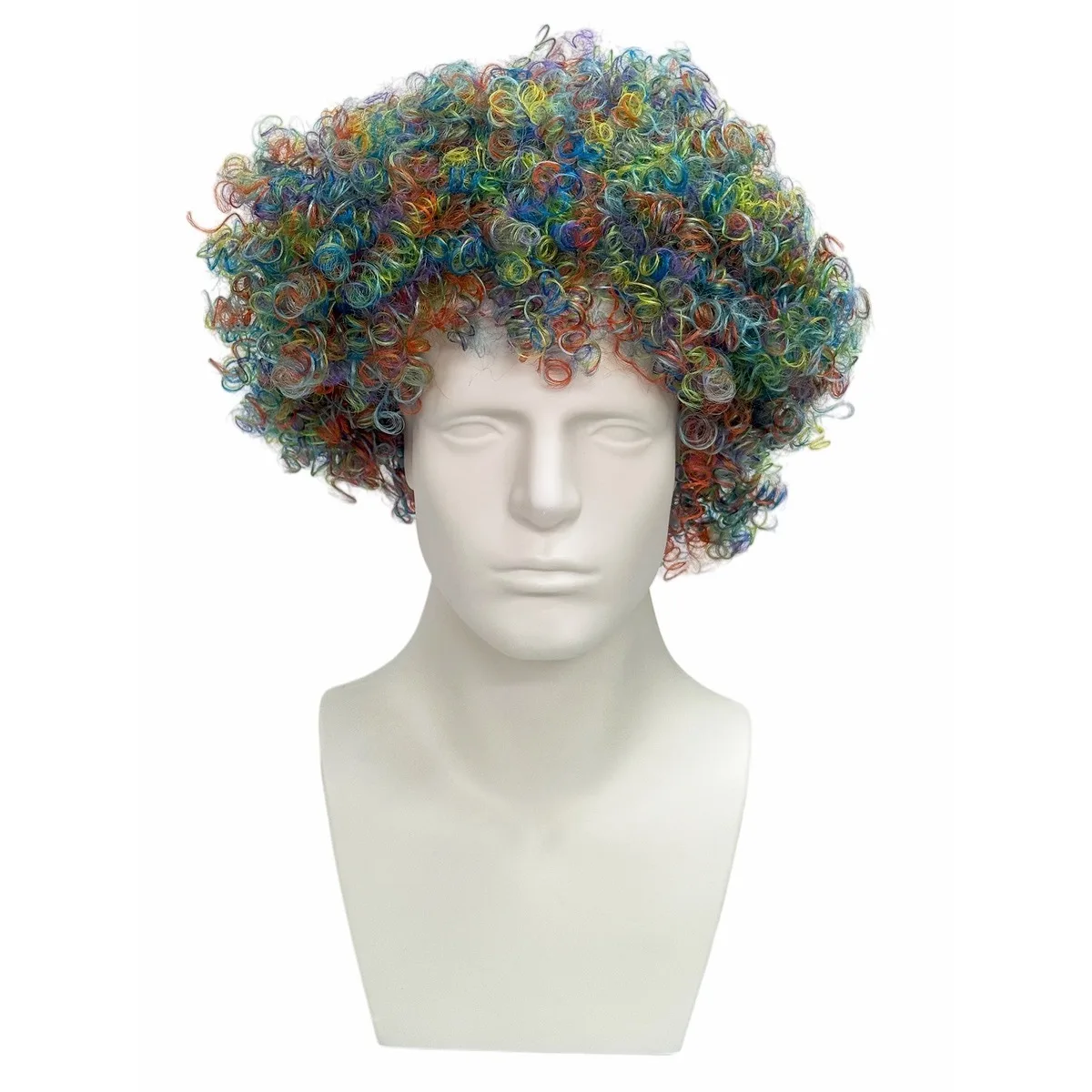 Rainbow Multicolor Short Afro Curly Synthetic Wig Unisex Clown Halloween Party Carnival Cosplay Costume Hairpiece