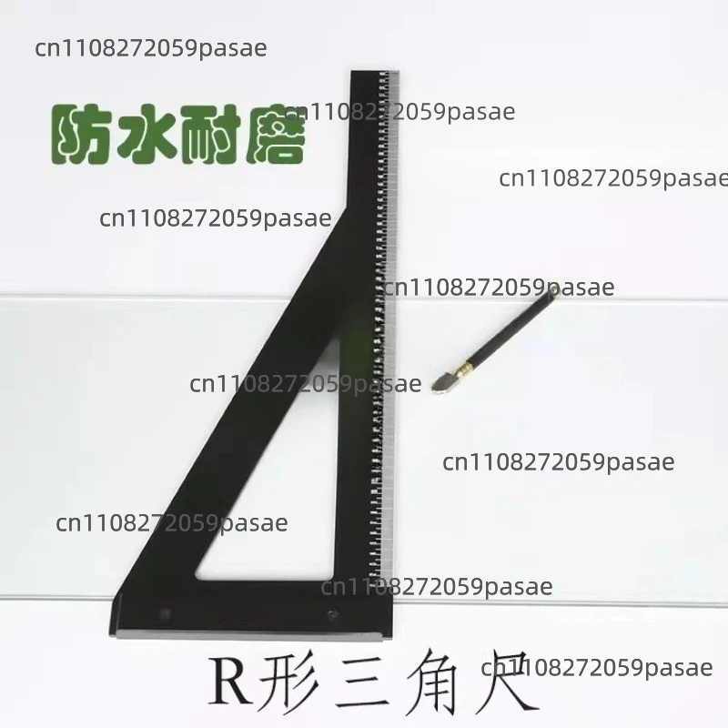 Triangular Bakelite Ruler for Glass Cutting R-Shaped Glass Cutting Ruler Black Bakelite Ruler with Right Angle