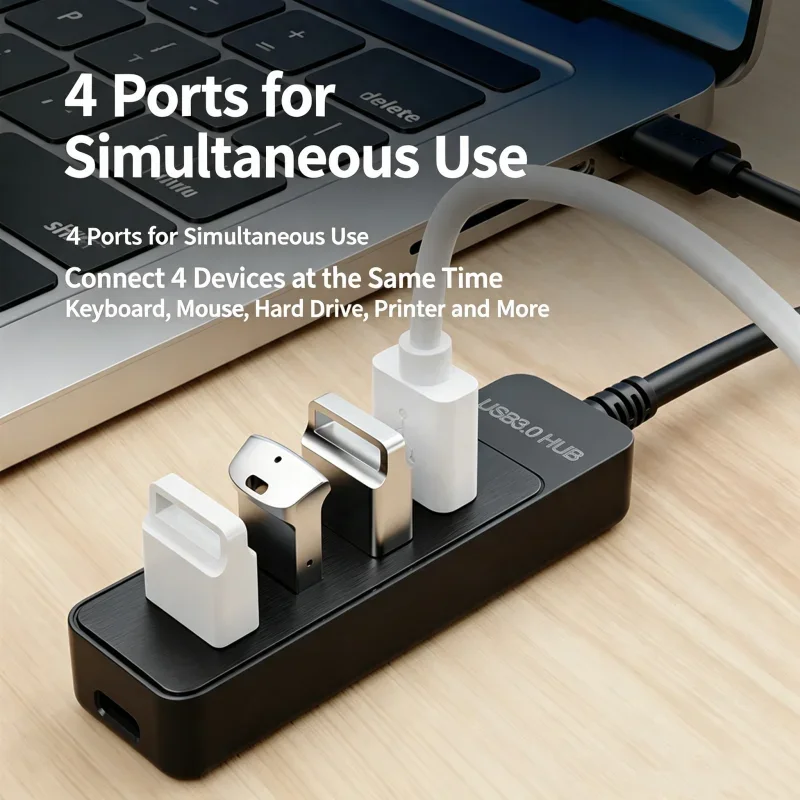 USB 3.0 HUB 4‑Port Splitter With Power Supply Port, High‑Speed Multi‑USB Extender Adapter 1.5M Long Cable for Laptop PC