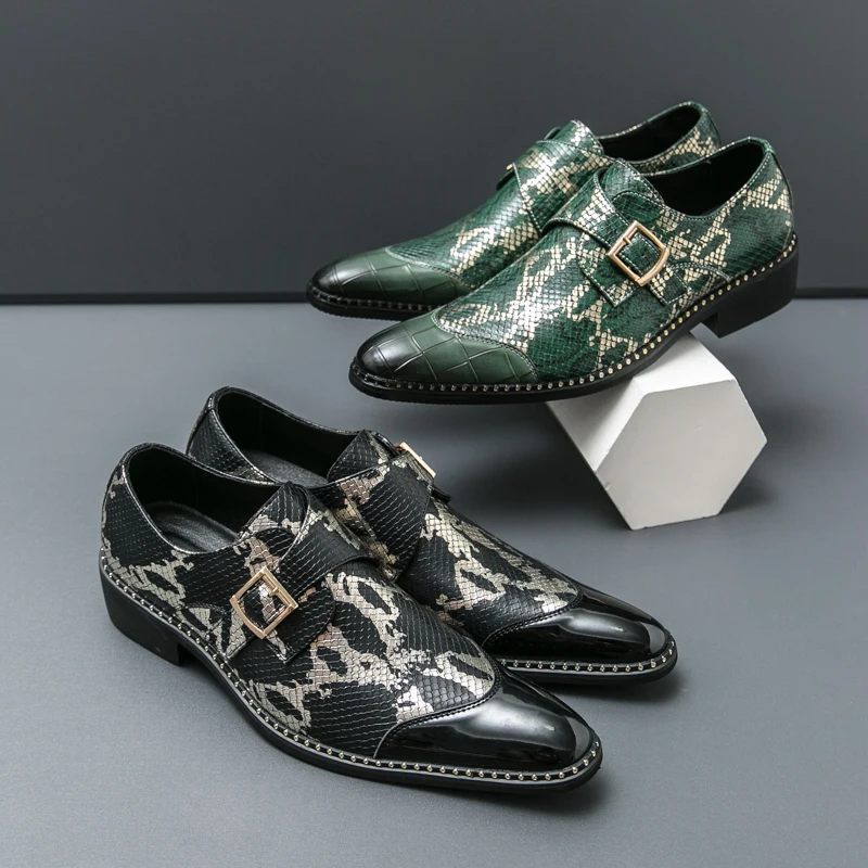 

Luxury Brand Men's Formal Shoes High-end Banquet Groom's Wedding Shoes Elegant Green Printed Men's Leather Casual Shoes