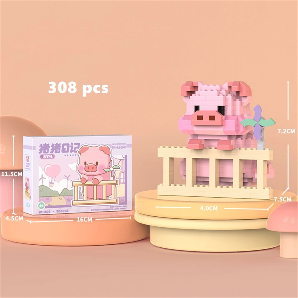 สร้างสรรค์สัตว์น่ารักหมู Building Blocks ชุด 3D มินิอิฐตัวเลขของเล่นสําหรับเด็กประกอบอิฐของเล่นเด็กชายและเด็กหญิงของขวัญ