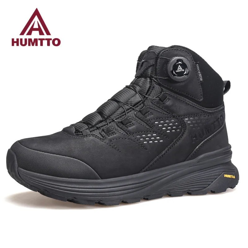 HUMTTO Platform Leather Boots for Men Winter Wool Work Ankle Boots Black Mens Sneakers Luxury Designer Tactical Safety Shoes