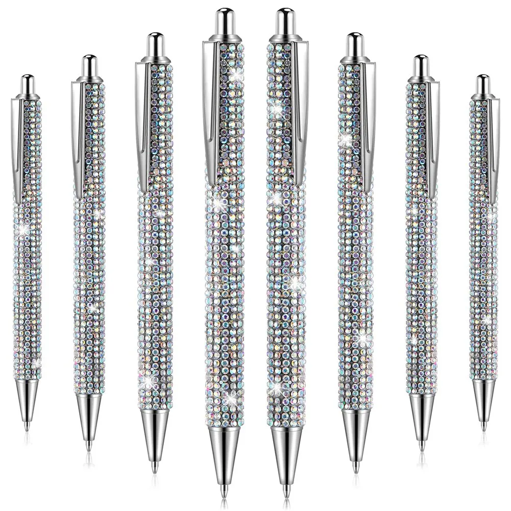 8Pcs Cute Pen Bling Diamond Christmas Rhinestones Gift Metal Ballpoint Fancy Sparkly Crystal A