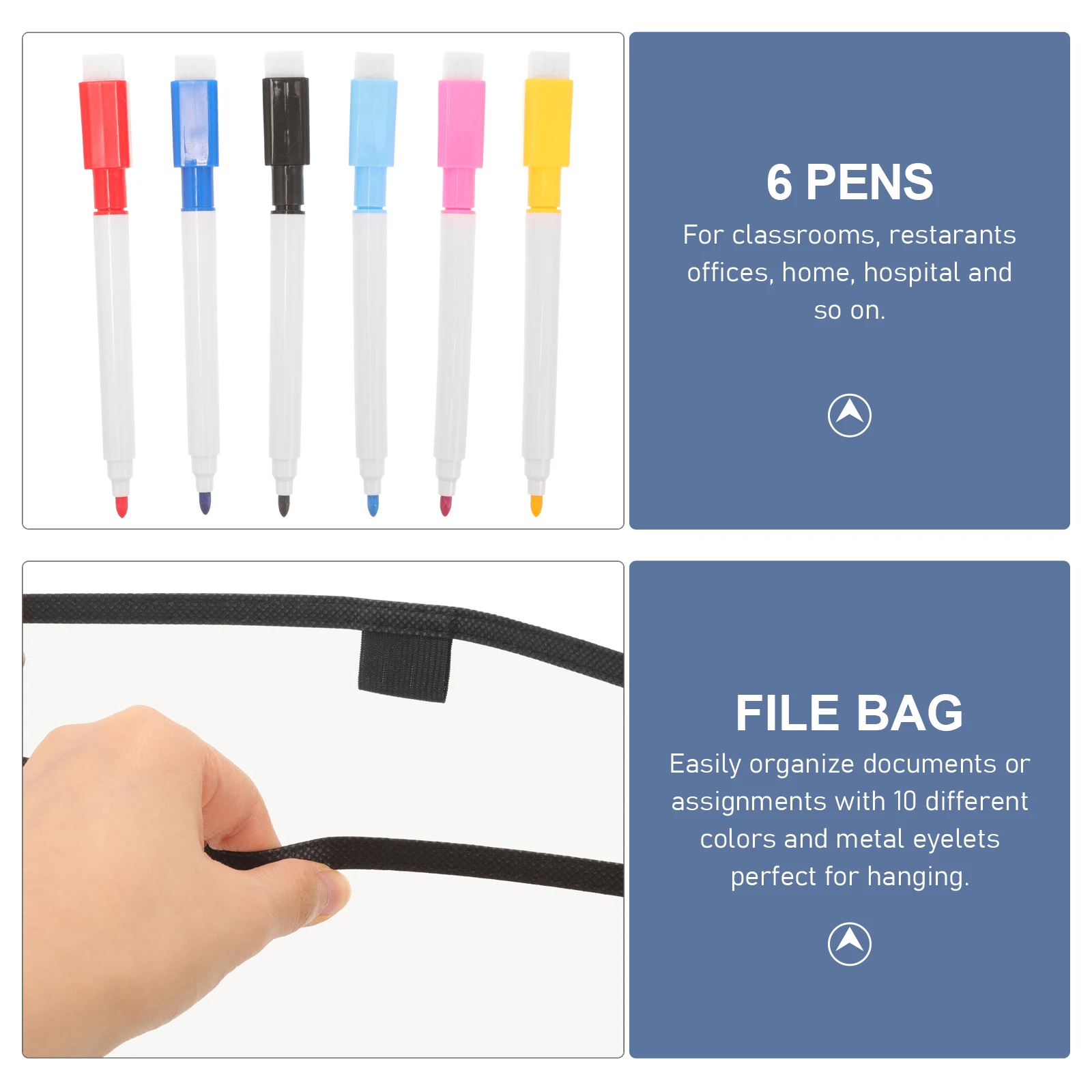 

6pcs Reusable Clear Pvc Dry Erase Pockets 10 Colors With Marker Storage For School Office Teaching Supplies Folder Inserts