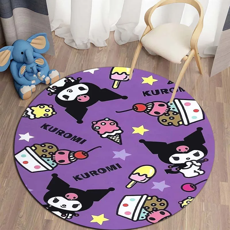 Kuromi-alfombra redonda con estampado de dibujos animados para sala de estar, dormitorio, mesa y silla, alfombra decorativa, regalo exquisito, 5 tamaños