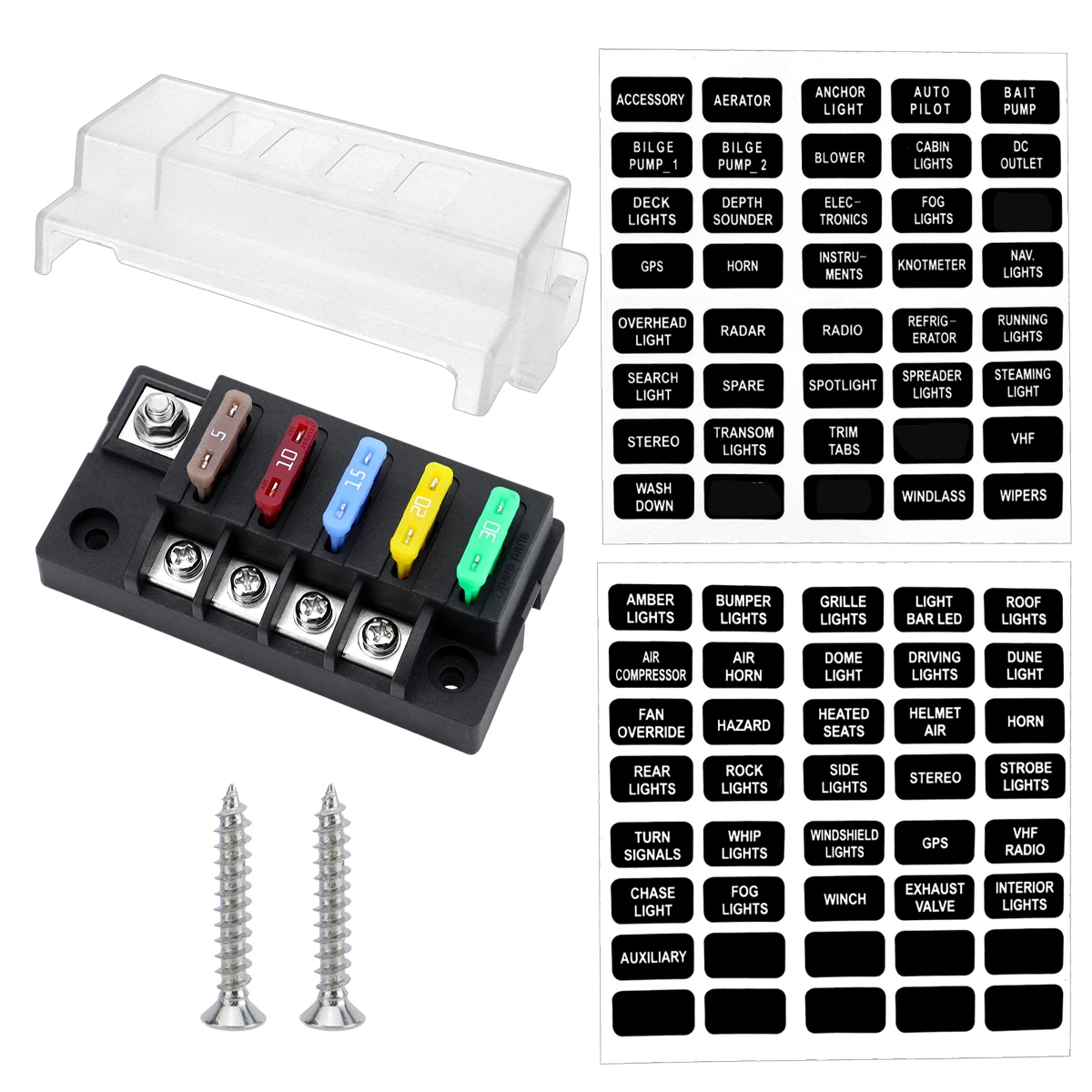 12V Fuse Box Kit With LED Indicator - 4-Way Blade Fuses, ATO Compatible, Cover For Cars, Boats, RVs & Trucks.