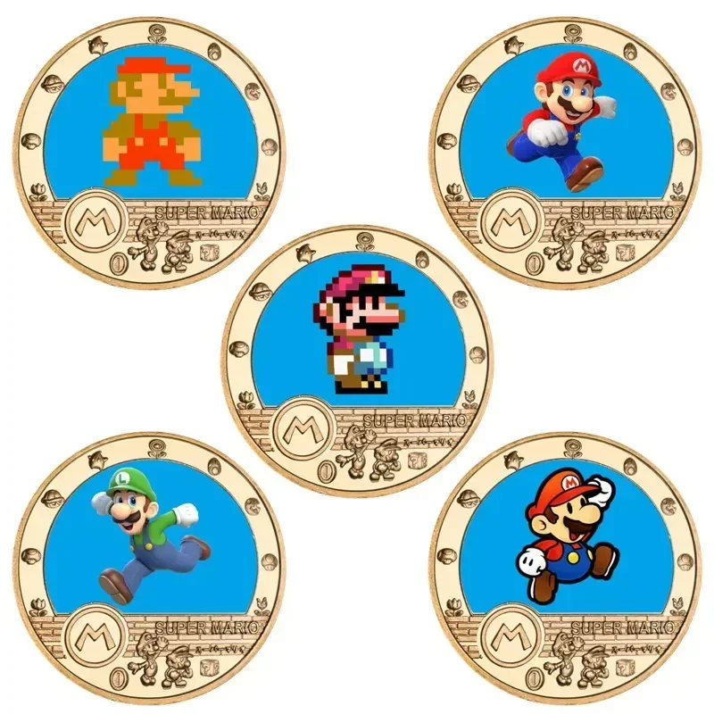 Moeda Comemorativa Mario Bros, Brinquedo Colecionável, Emblema Dourado de Anime Mario, Moeda Comemorativa de Desenho Animado, Presente para Crianças
