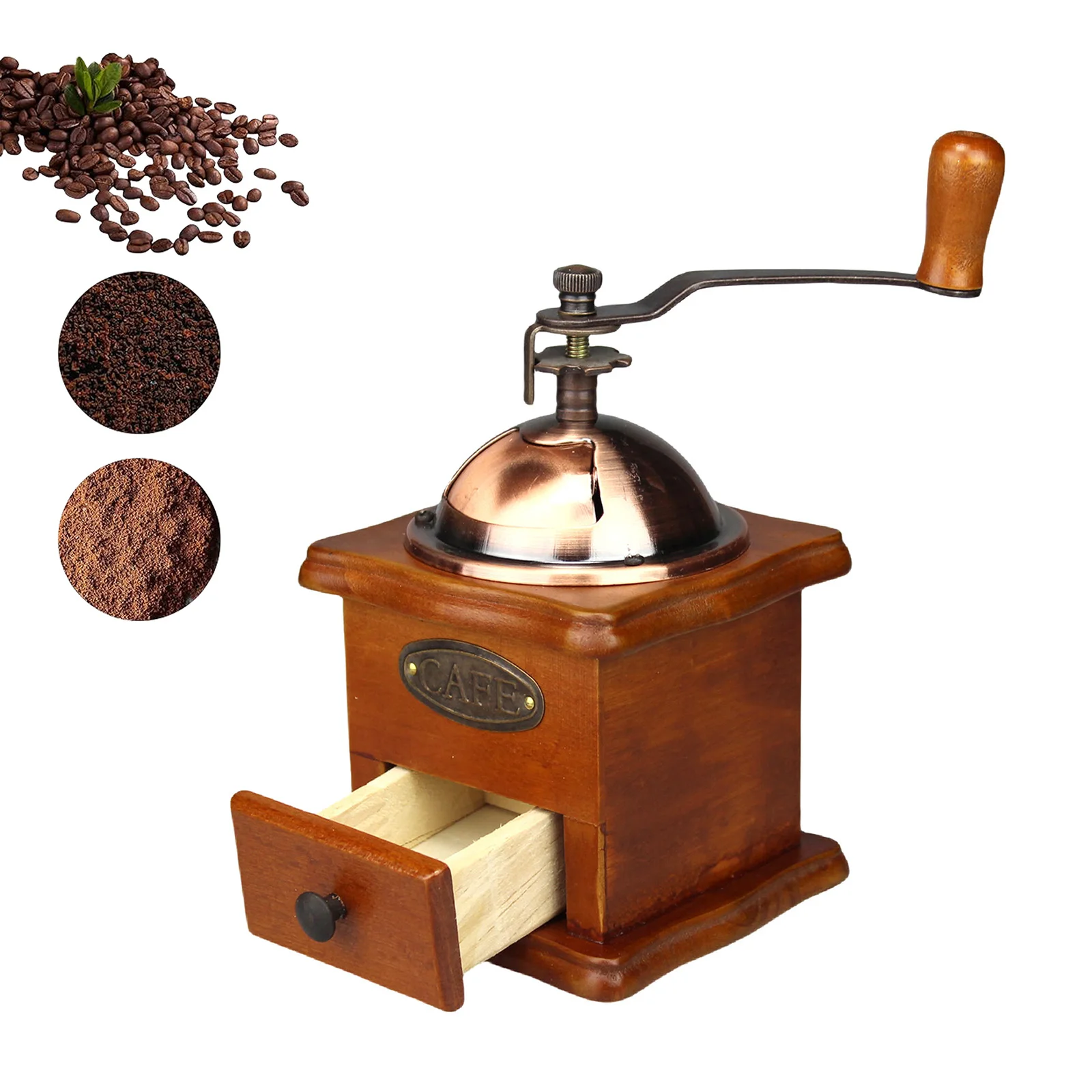 

Antique Manual Coffee Grinder Hand Crank Bean Mill Classic Wooden Ceramic Burr Spice Muller Retro vintage Adjust Coffee Machine