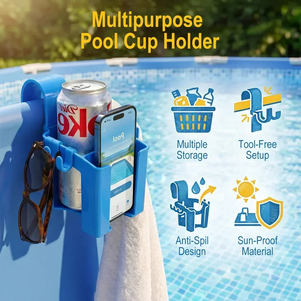 3-in-1 Multifunctional Poolside Storage Rack Household Stand Swimming Pool Hanging Cup Holder Organizer for Cup Phone Towel