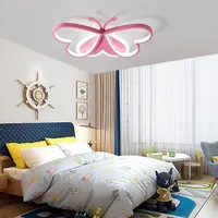 Modern LED Butterfly Ceiling Light, 80 W, Pink Aluminum & Acrylic, Three Color Dimming, Flush Mounted for Living Room or Bedroom