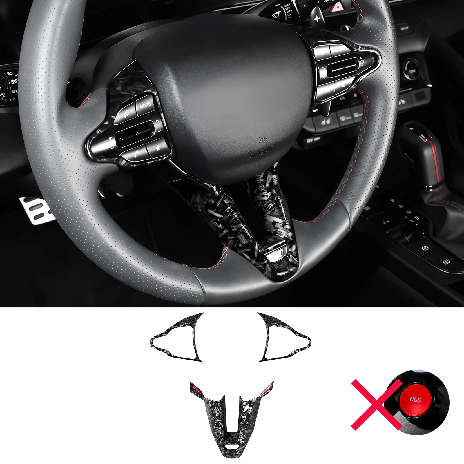 Auto-Lenkrad-Tastenabdeckung im V-Stil, untere Zierleiste für Hyundai i20N, i30N, Kona N/Elantra N/Veloster N/Line