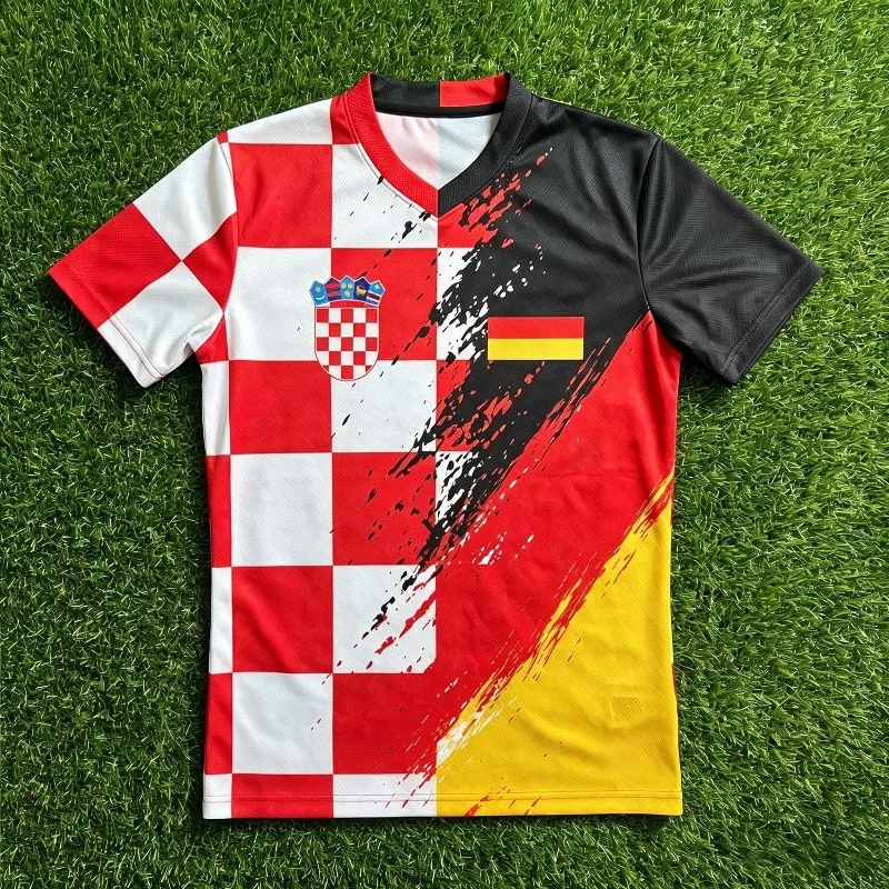 Dual Country Flag Split Patriotic Soccer T-shirts Boy/Girl Multi National Flags Football Fan Jersey 3D Print V Neck Sports Tops