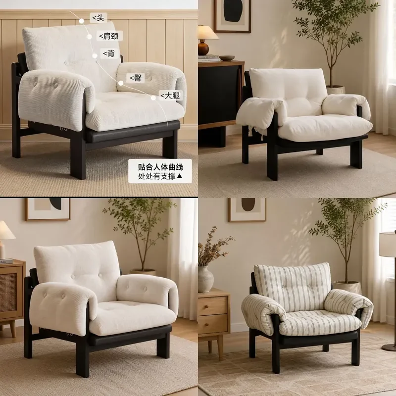 Plush French Style Armchair for Living Room Bedroom Balcony Comfortable Single Seat Recliner Home Leisure Furniture