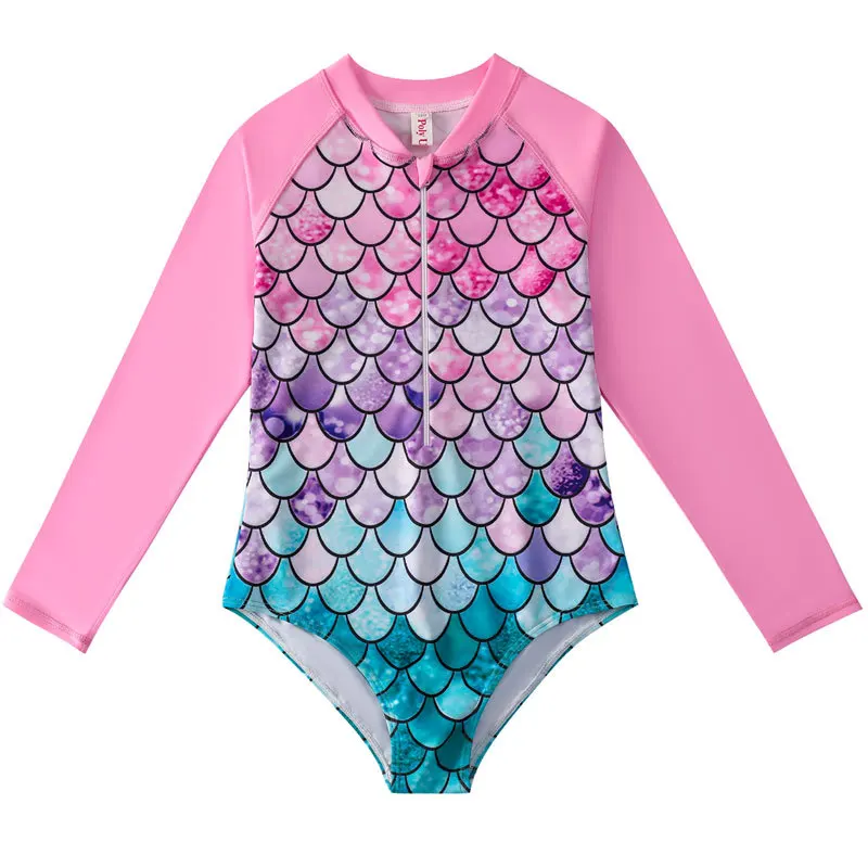 European and American mermaid swimsuit children's one-piece swimsuit long-sleeved girls' hot spring fish scale girls' swimsuit