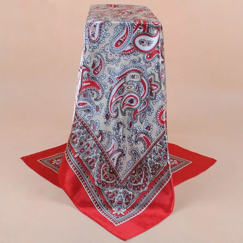 90X90cm Kopf Schal Frauen Luxus Marke Seide Quadrat Schal Foulard Satin Bandana Weiche Halstuch Hijab Haar Schals für Damen – Detail 1