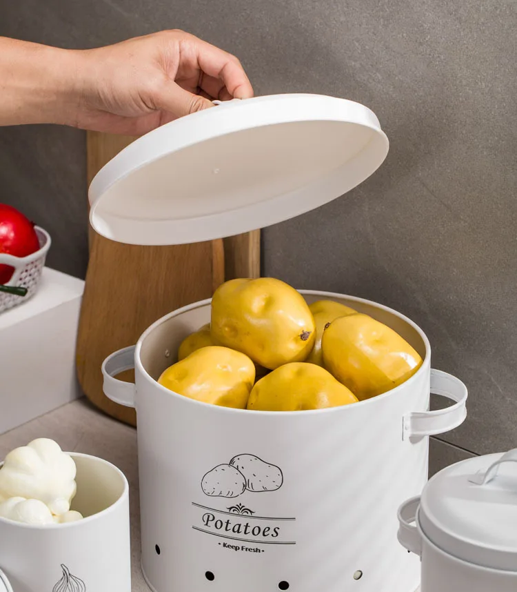 Kartoffelbehälter, Zwiebelbehälter und Knoblauchbehälter, luftdichtes Aufbewahrungsset, eine perfekte Kombination aus 3 stilvoll gestalteten Teilen (Weiß O2). – Detail 8