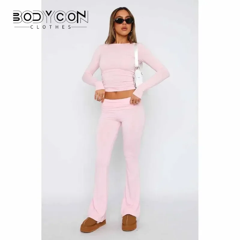 Women\'s Solid Woman Pants Slim Fitting High Waisted Streetwear Casual Flare Pants Women Clothes Full Length Capris Trousers