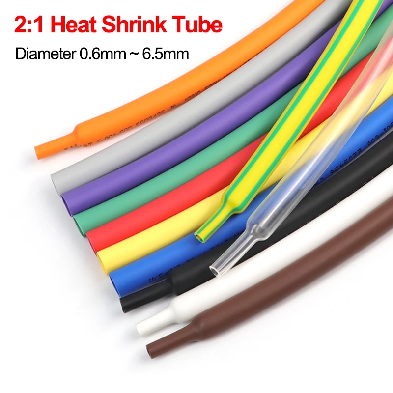 10m Heat Shrink Tube 2:1 Shrinkage Ratio Diameter 0.6 0.8 1 1.5 2 2.5 3 4 5 6 mm 12 Colors Polyolefin Insulated Cable Sleeving