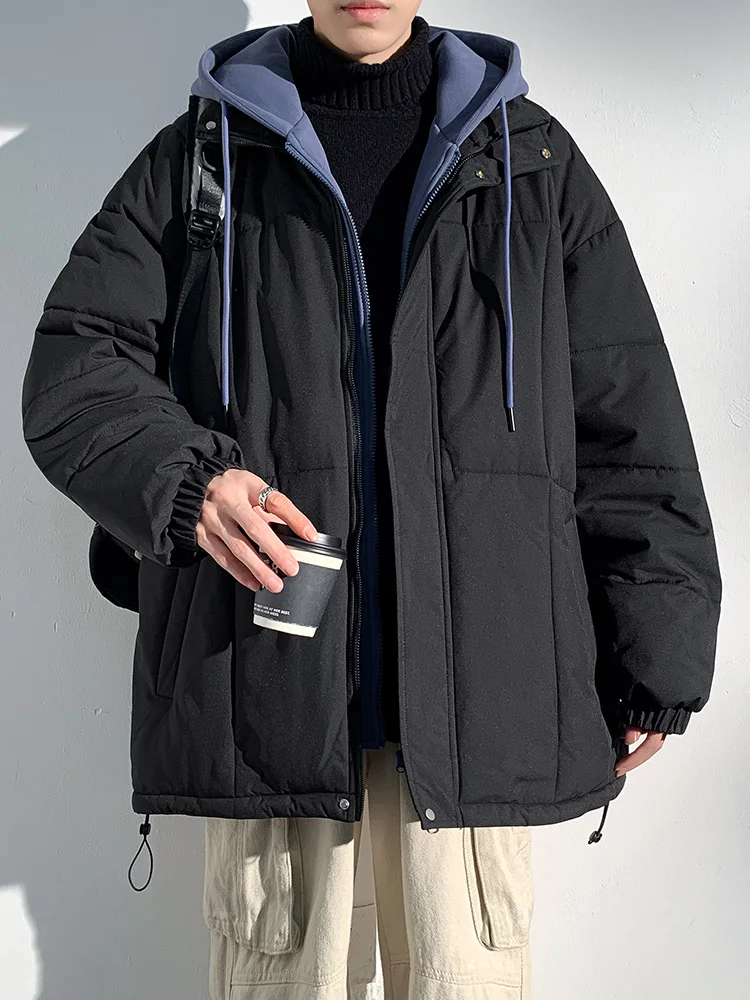 

Мужская зимняя утепленная хлопковая куртка с капюшоном в гонконгском стиле, свободного кроя, молодежная, теплая, из полиэфирного волокна, на молнии