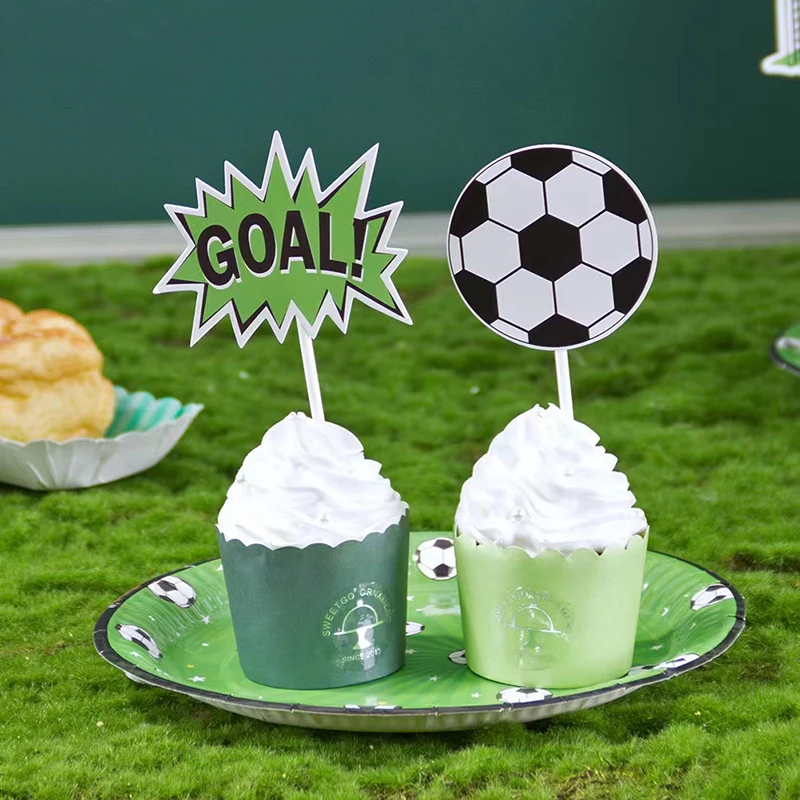 8pcs Football Cake Topper Flags Kids Happy Birthday Decoration Cupcake Toppers For Sports Birthday Baby Shower Party Decoration