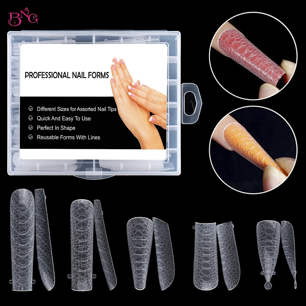 

BNG 3D Dual Nail Forms Arch Square Extension Poly Nail Gel Nail Forms 12 Sizes Full Cover Nail Molds Nail Art Design Salon&DIY