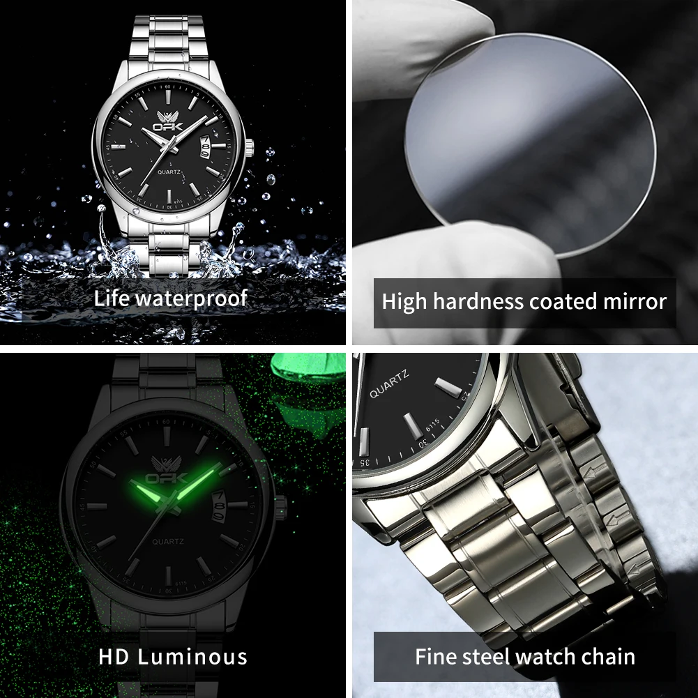 OPK 6010 Men\'s Watch Fashion Waterproof Stainless Steel Strap Luxury Brand Calendar Quartz Watch Business Calendar Watch