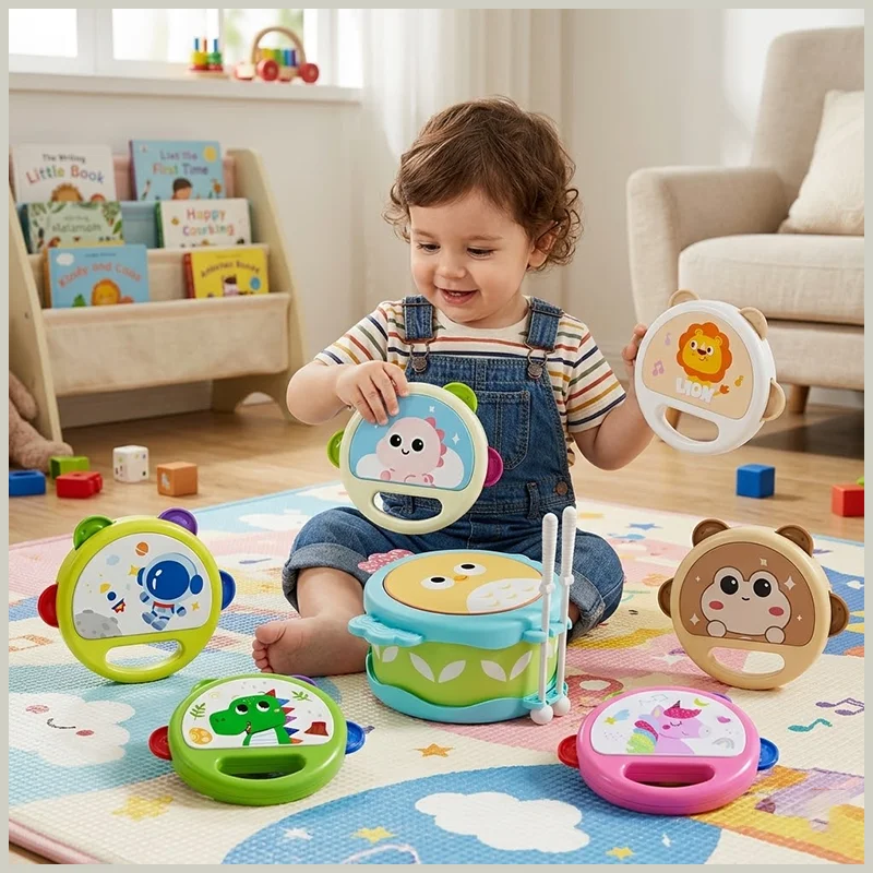 Brinquedos de Tambor de Mão para Bebês, Instrumentos Musicais Montessori, Tambor para Crianças de 1 a 3 Anos, Brinquedo Musical de Percussão para Aprendizado Precoce
