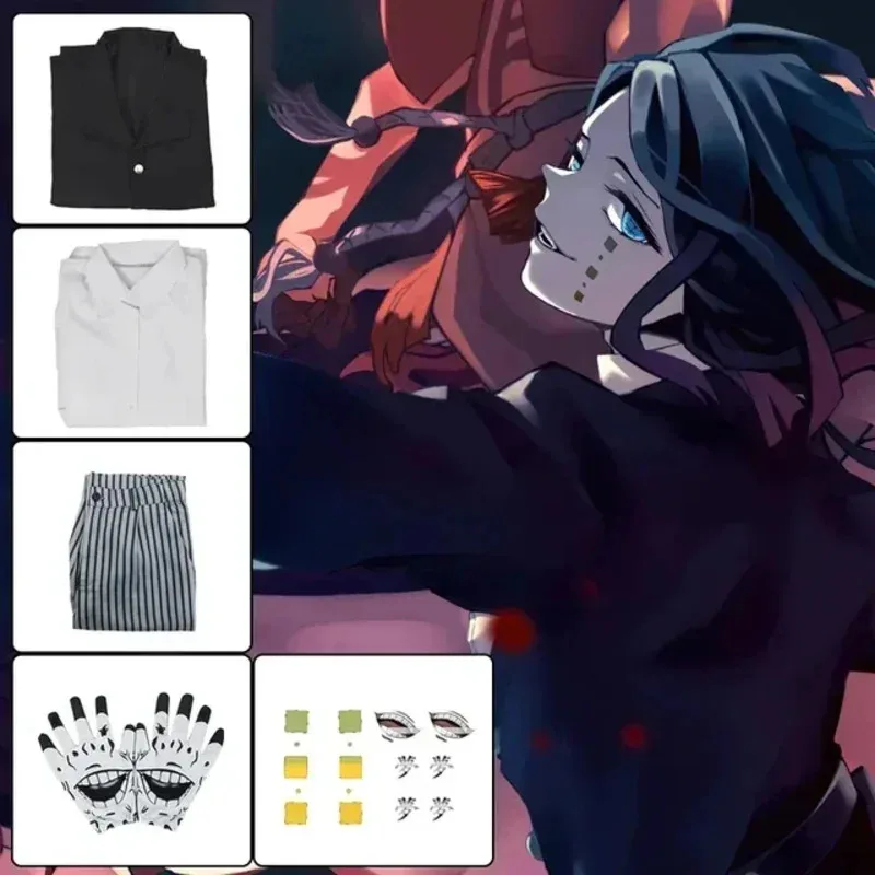 Dy20anime enmu cosplay demon slayer enmu cosplay traje kimetsu não yaiba uniforme preto roupas peruca terno traje de festa de halloween