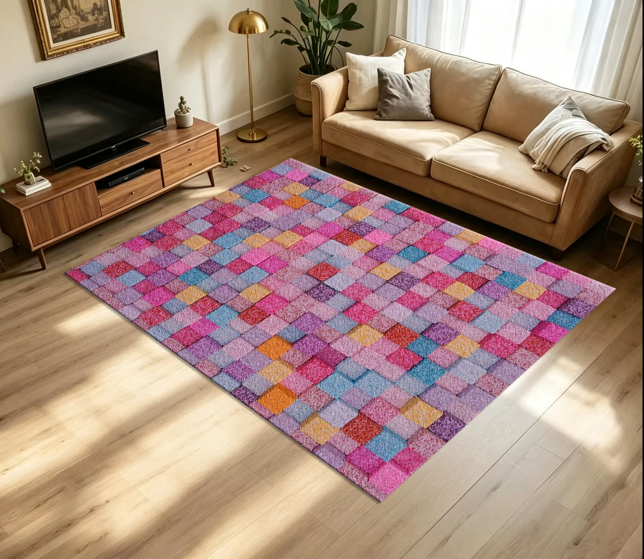 Colorful Candy Cube Texture Carpet Flooring Creative Art Print Floor Rug for Household Indoor Living Space Home Decoration