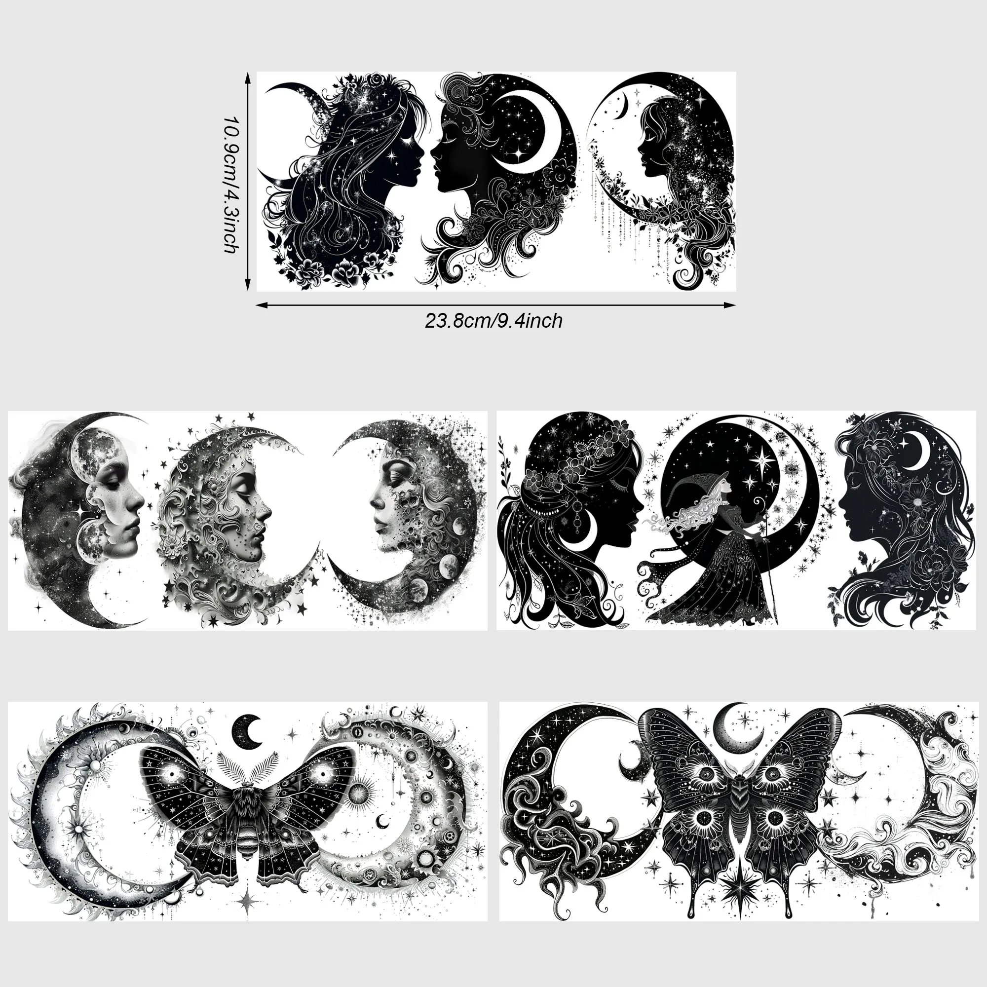 5 sheet Moon Witch UV DTF Cup Stickers, DTF Transfer Stickers, Waterproof Wipe-Off Transfer Paper for 16oz Glass, Mug, Crafts