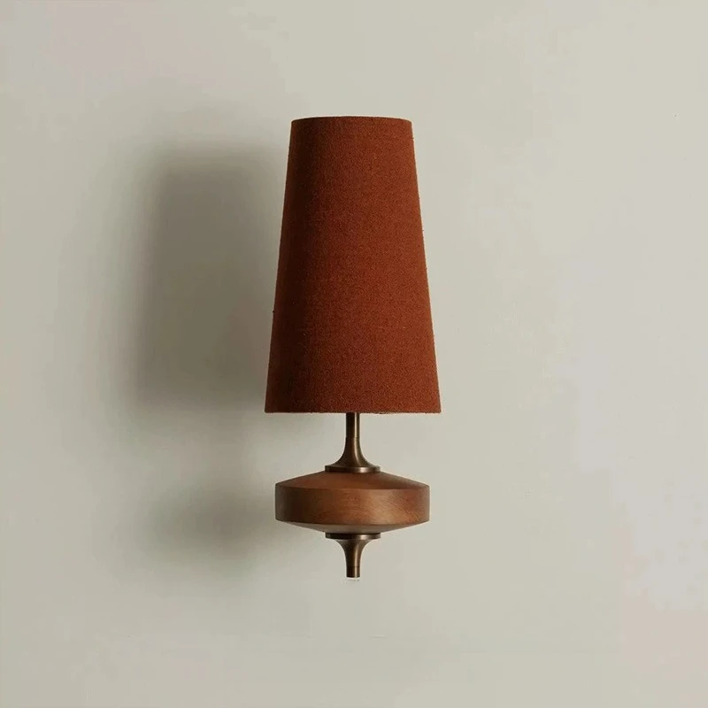 Vintage Mid-century Green Wall Sconce Natural Wood Frame Fabric Lampshade For Bedroom Bedside Corridor Entryway Decor