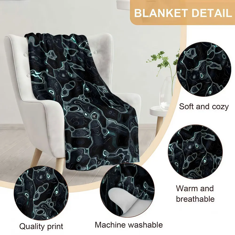 Cyan Fluid Soft Warm Flannel Blanket Lightweight Cozy Christmas Halloween Home Decor Room
