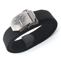 Mens Canvas Outdoor Tactical Army Belt 3D Sword Relief Metal Buckle Unisex Jeans Belt for Men Military Training Hunting Belts