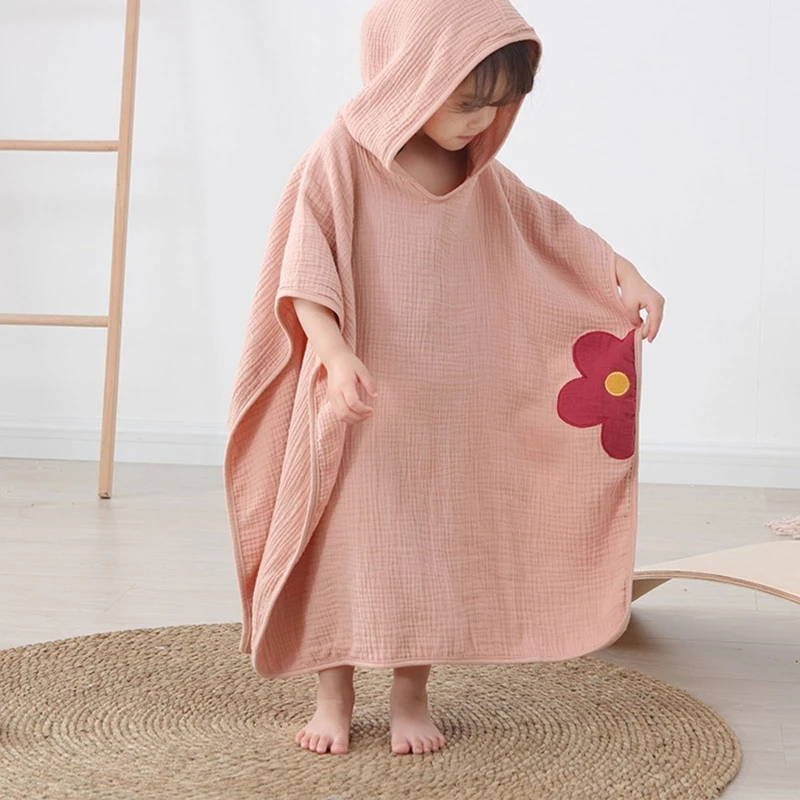 Baby Kids Hooded Cape Sleeveless Cloak Poncho Outwear Beach Swimwear Coverup 4 Layers Cotton gauze Baby Hooded Bath Towel Wrap