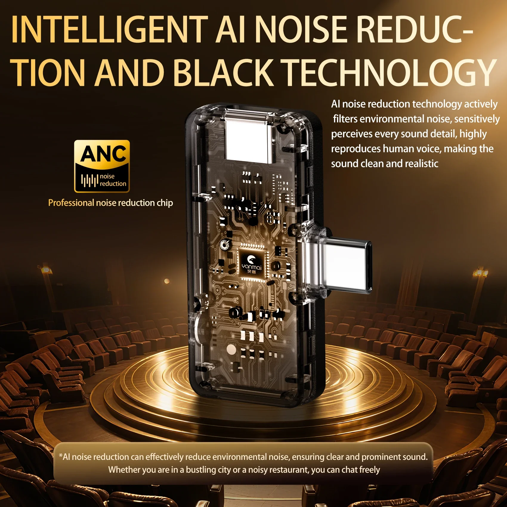 LINIM R6 Noise-Canceling Microphone Dedicated for Podcast/Vlog  AI Noise Reduction Plug-and-Play Monitor Mobile Microphone