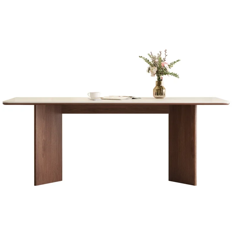 

Delifeng solid wood rock slab dining table modern simple full support rectangular household medium ancient style small apartment