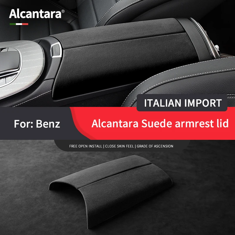 Car armrest case cover Alcantara suede center console panel trim cover For Mercedes-Benz C E Class GLC W205 W206 accessories