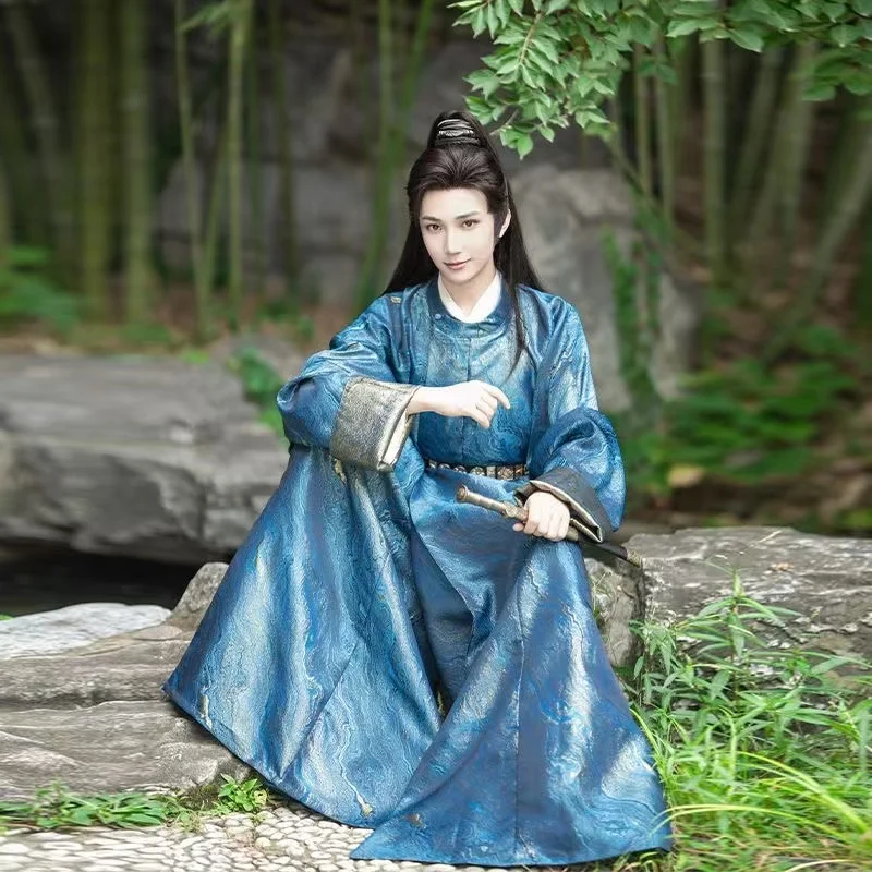 

Historical Tang Dynasty Hanfu Dress Men's Autumn Winter Traditional Round Neck Robe Ancient Royal Cool Knight Costume