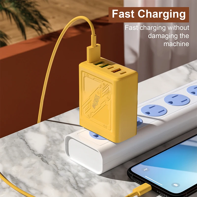 120W 6-Ports USB Type-C Phone Charger Tablet PD Fast Charging Power Adapter For Iphone For Huawei Xiaomi Realme Travel