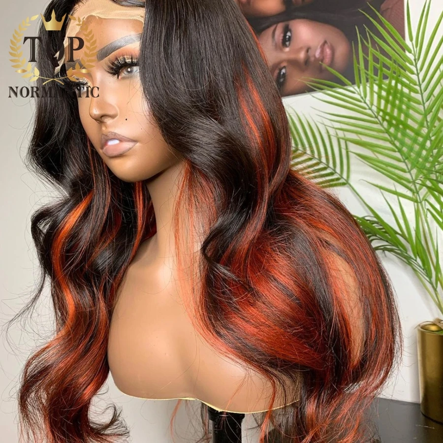 Topnormantic Highlight Ginger Color 13x6 Lace Front Wig with Pre-Plucked Hairline Human Hair 5x5 Lace Closure Wig Human Hair