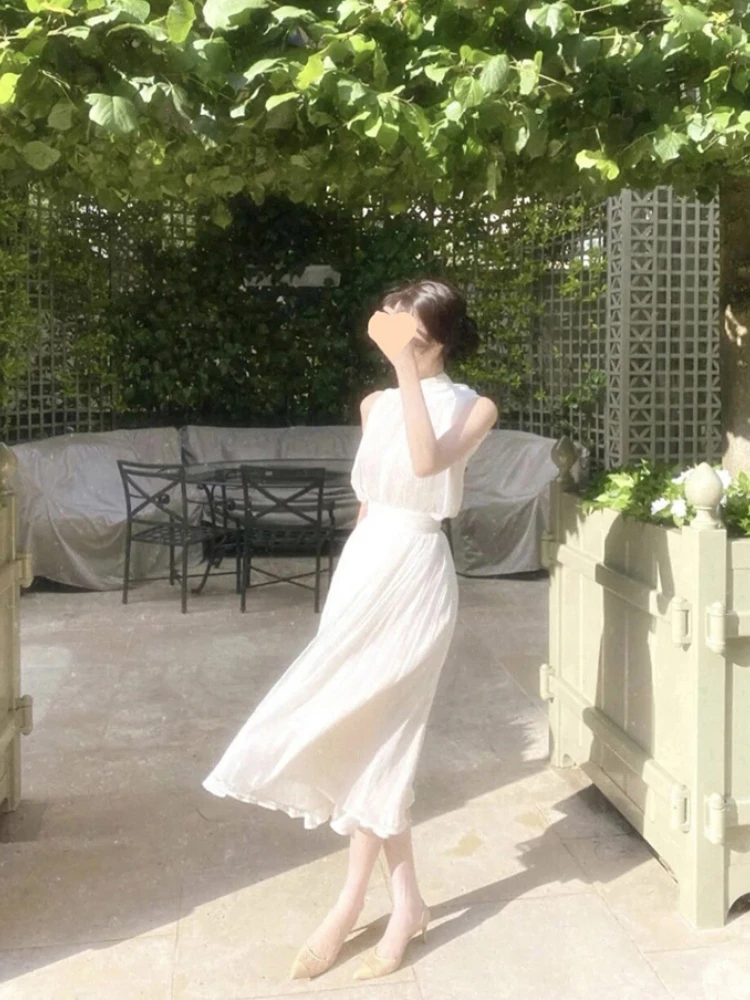 Summer White France Vintage Dress Women Chiffon Elegant Evening Party Long Dress Lady Casual Korean Style One-piece Dress