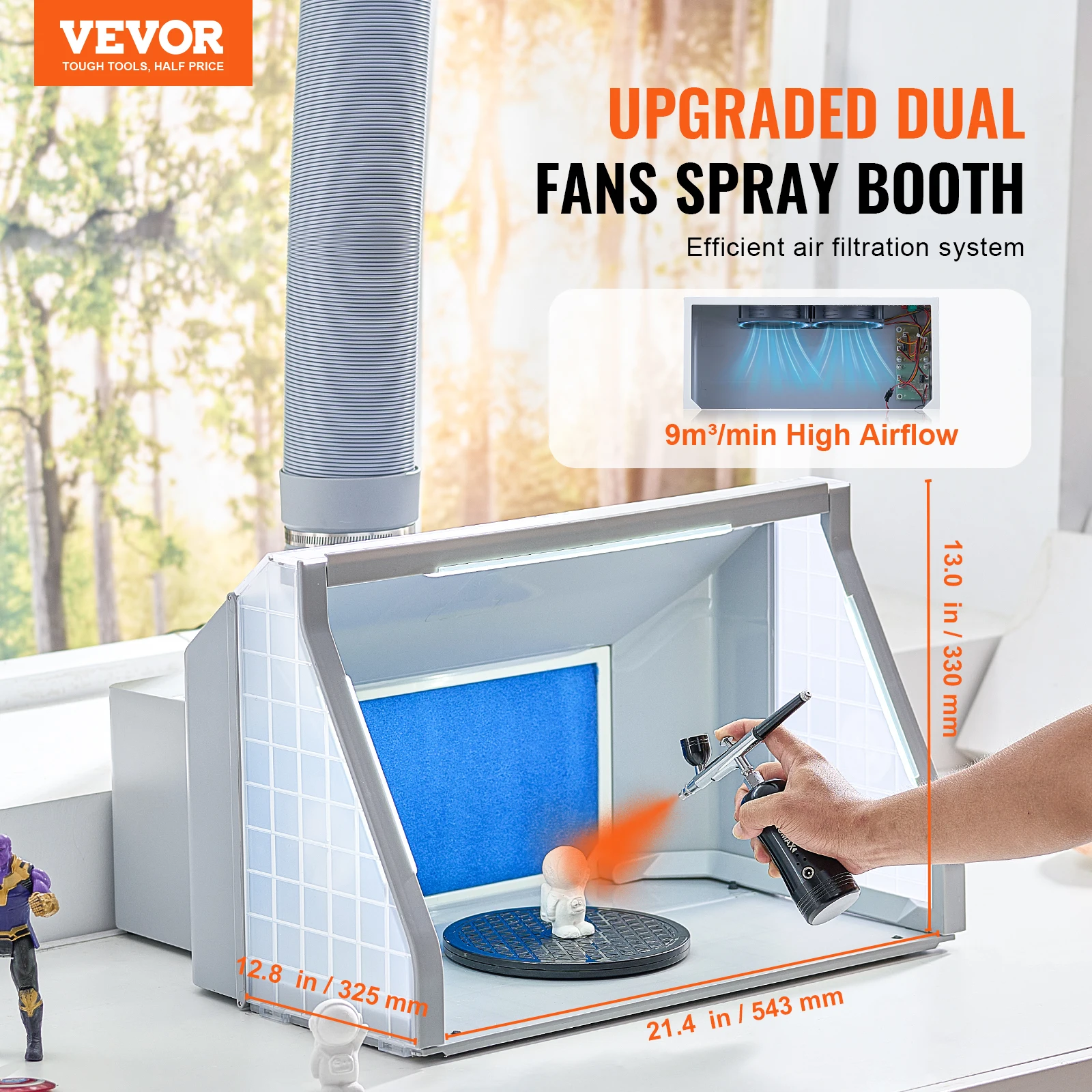 VEVOR Airbrush Spray Booth Dual-Fans Portable Hobby Airbrush Paint Spray Booth Kit with LED Lights and Exhaust Extension Hose