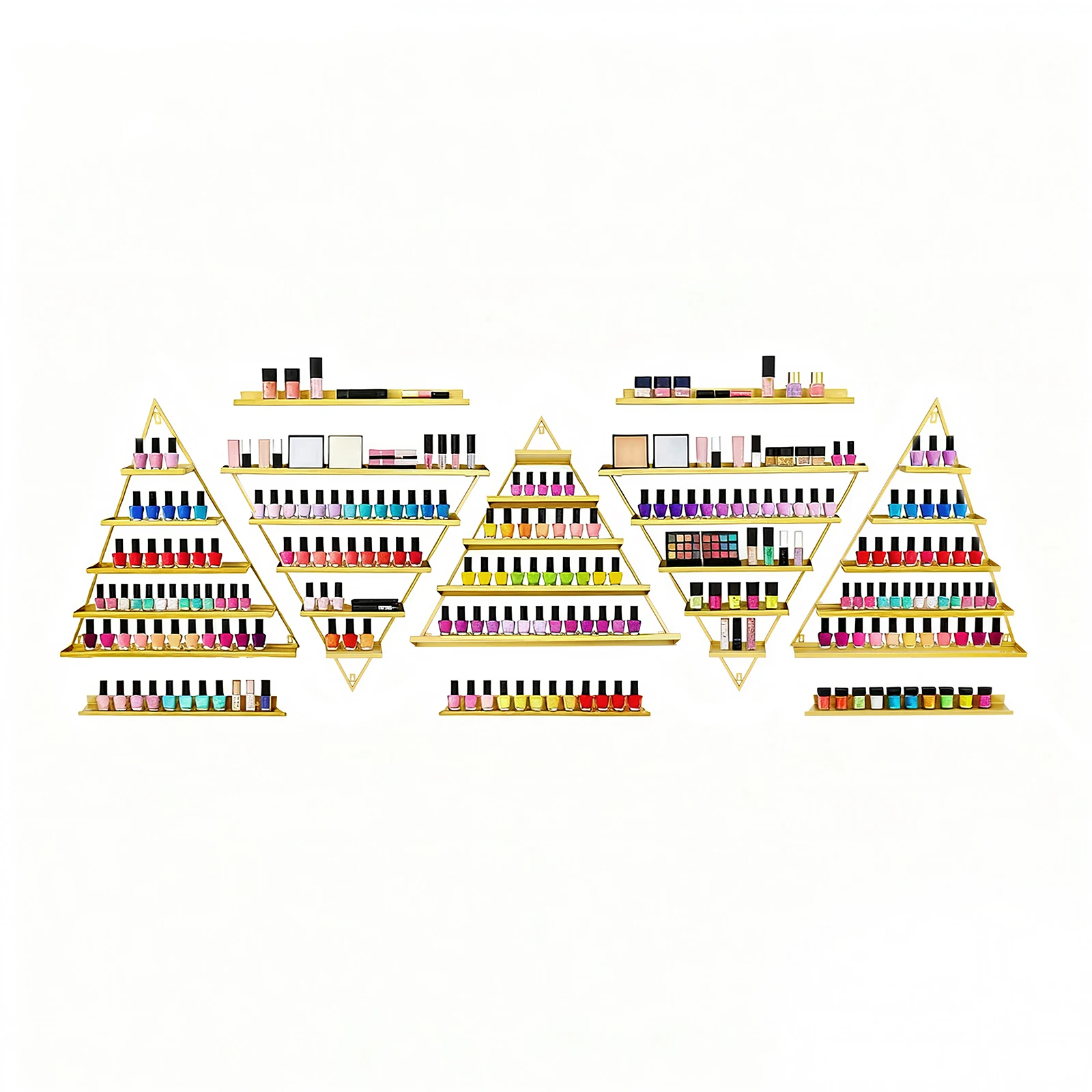 Set espositore per smalti per unghie in oro da 10 pezzi, organizer triangolare a parete, set per smalti per unghie per negozi di saloni