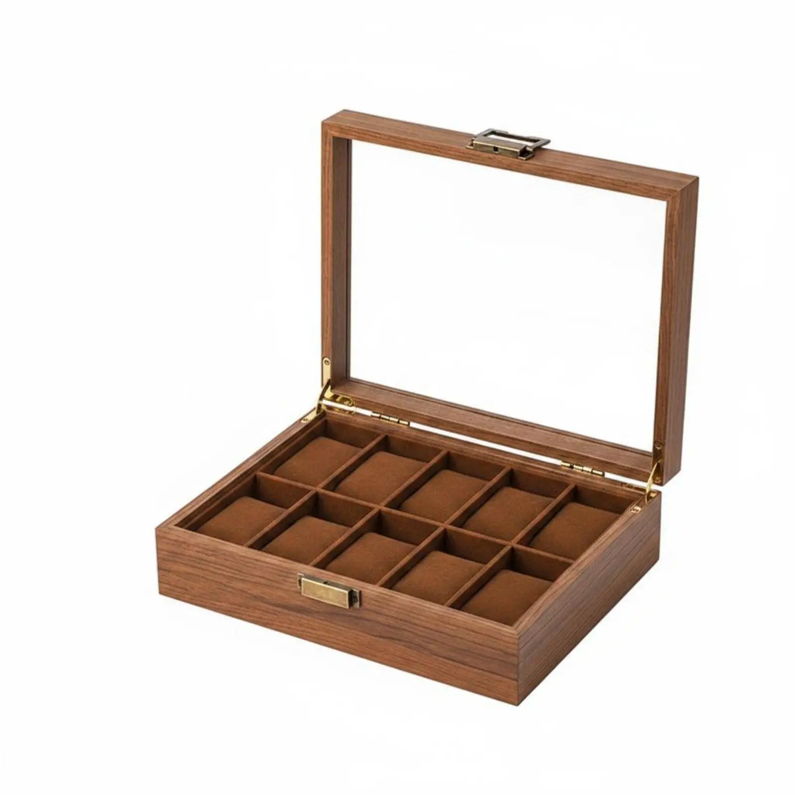 Luxury Walnut Color Watch Storage Box Flannel Lining Organizer Display Case for Home or Retail Shelves