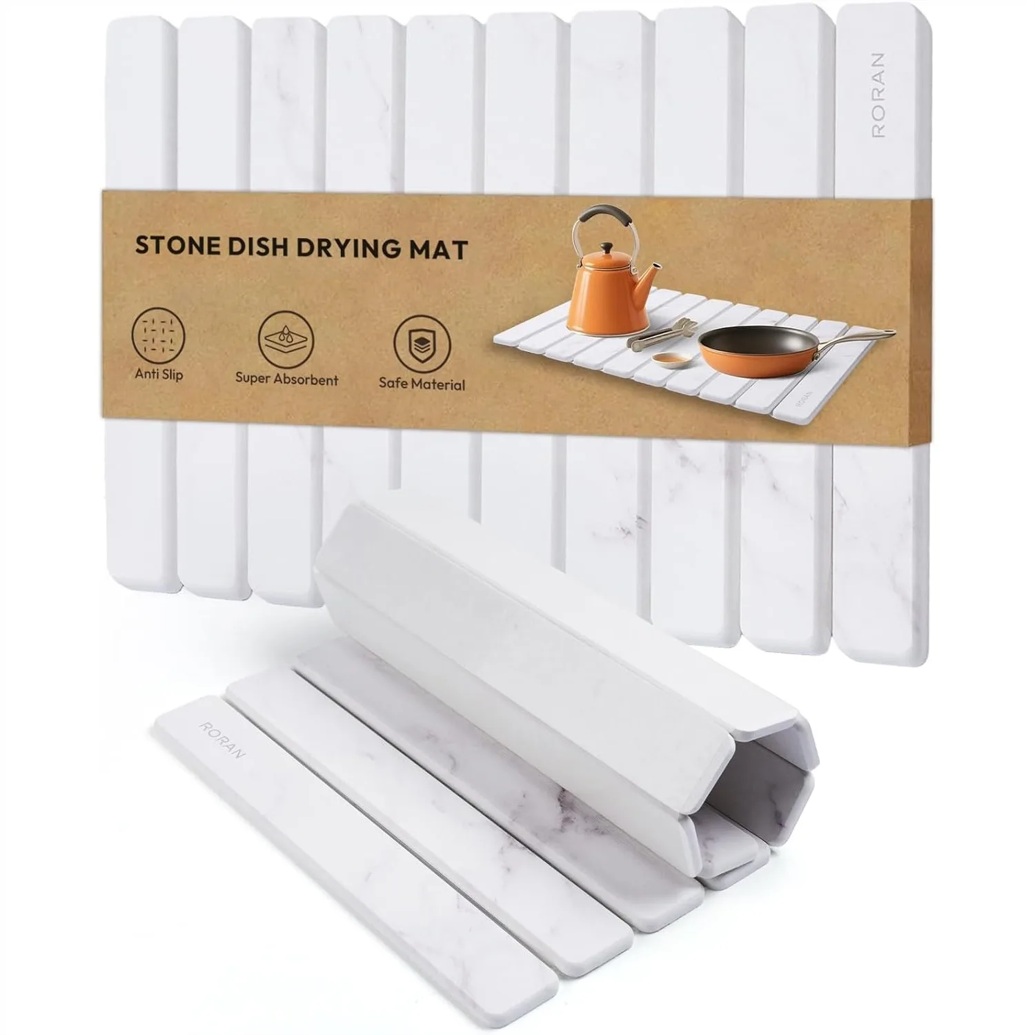 

Stone Drying Mat for Kitchen Counter, 24x16 Inch Super Absorbent Diatomaceous Earth Dish Drying Mat, Foldable Fast Drying Stone