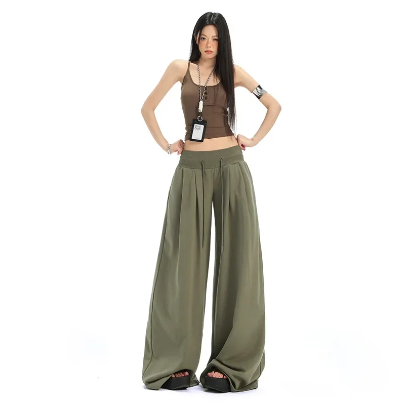 2025 Lazy Style Drawstring Wide-leg Pants, A New Summer Fashion, Loose and Casual Elastic Waist Floor-length Pants for Women
